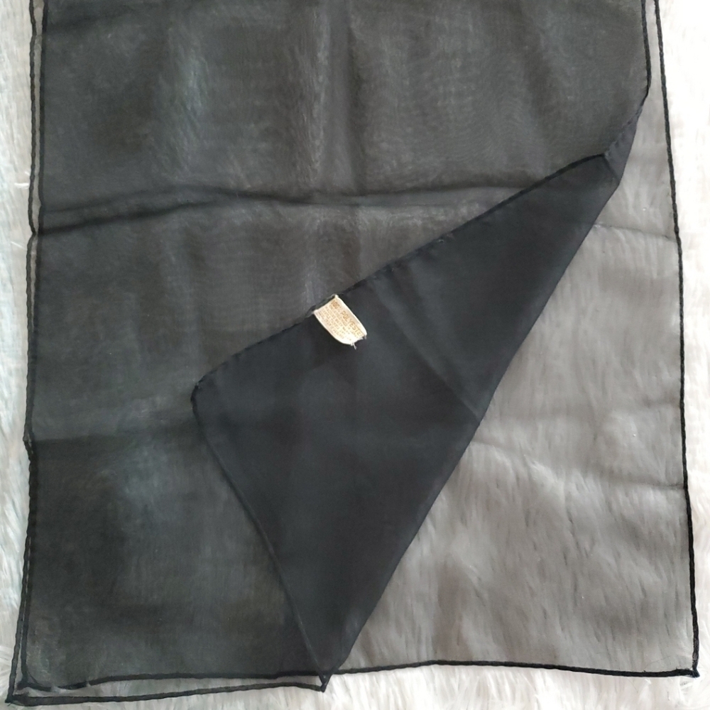 BERKSHIRE Vintage Scarf Hand Rolled SHEER BLACK Neck Hair Bag 14 x 44" Rectangle